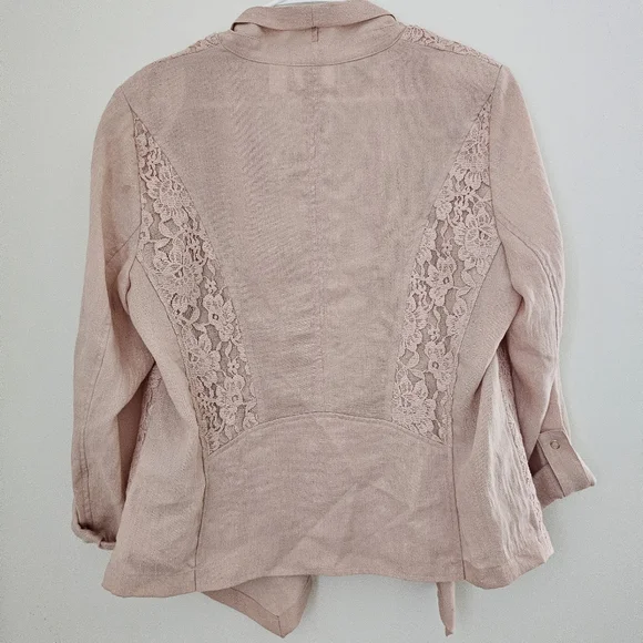 Blush Pink Open-Front Lace Detail Cardigan Blazer Womens Size L (Chicos Size 2) - Picture 8 of 9